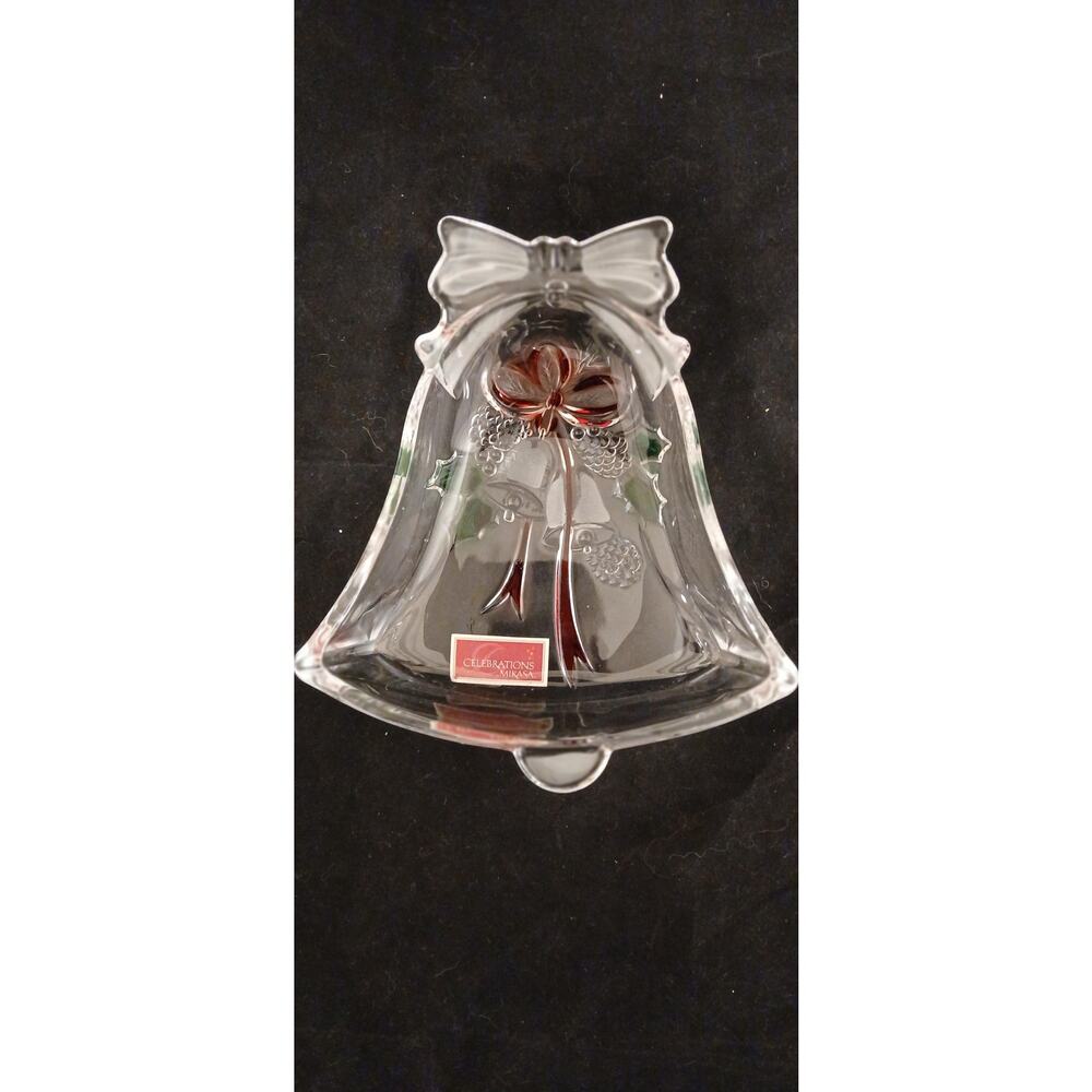 Mikasa Crystal candy dish Bell shape green red 1990 serving dish decor